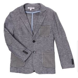 Isaac Mizrahi Boy Size 6 Gray Plaid-Accent Linen-Blend Blazer